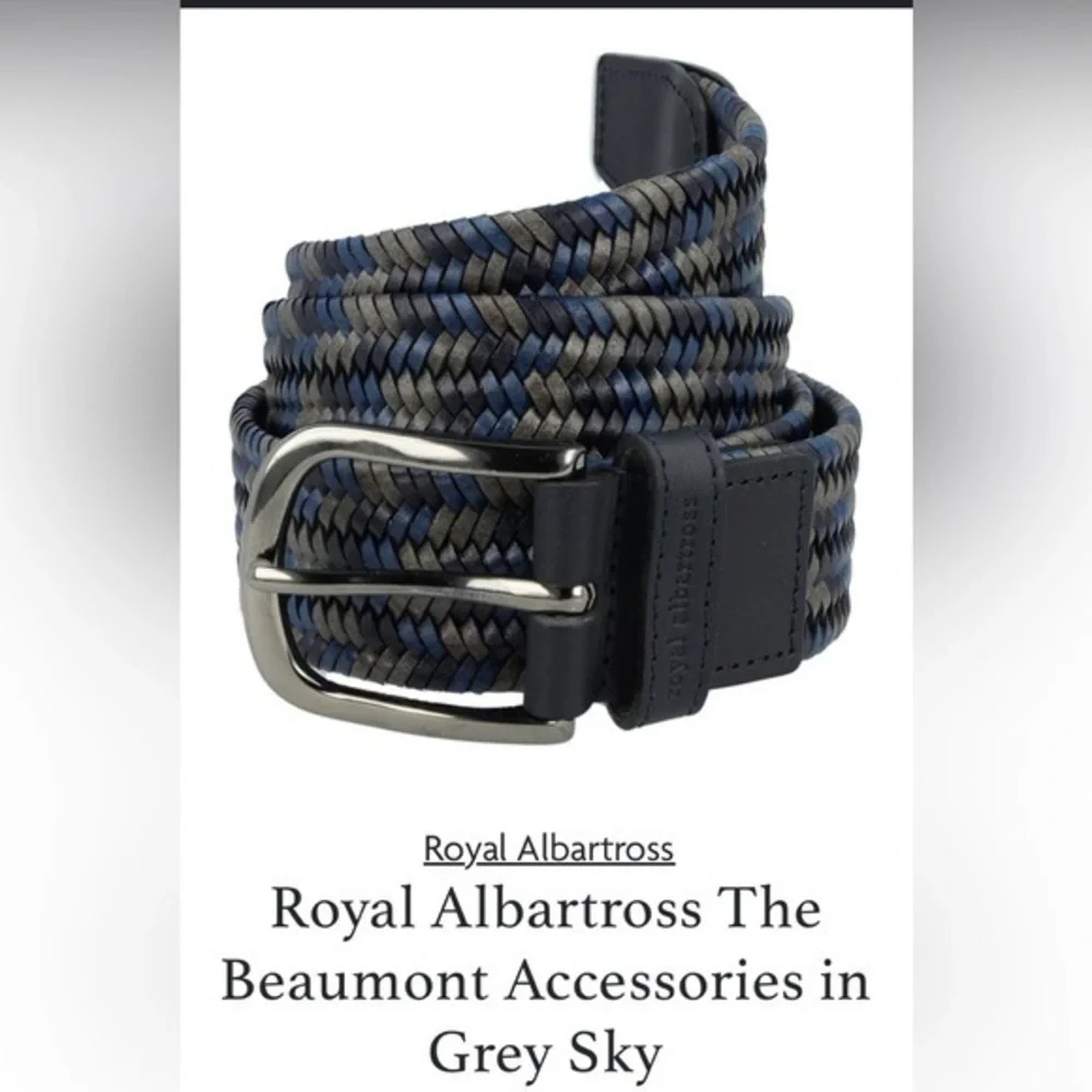 Royal Albatross Woven Golf Belt - S gray .  Blue black , leather woven,silver